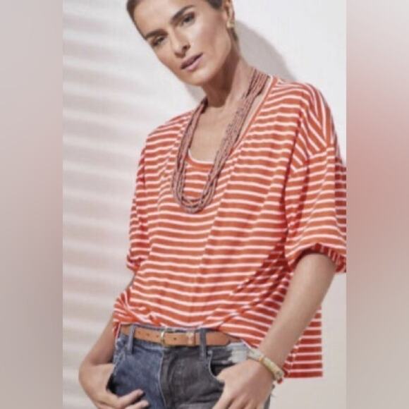 CABI | Orange White Stripe Cotton Top | Size XS - Picture 2 of 7